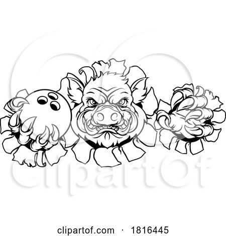 Boar Wild Hog Razorback Warthog Pig Bowling Mascot by AtStockIllustration