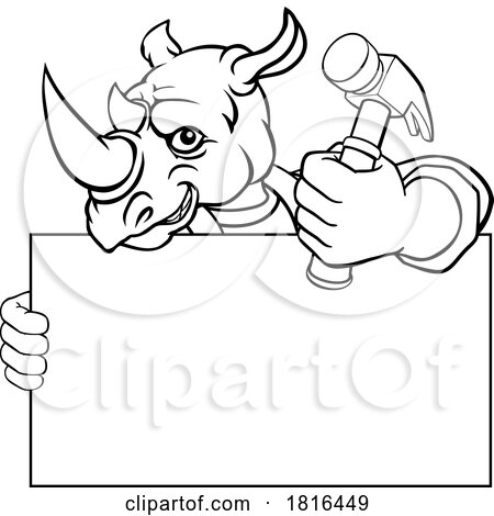 Rhino Hammer Cartoon Mascot Handyman Carpenter by AtStockIllustration