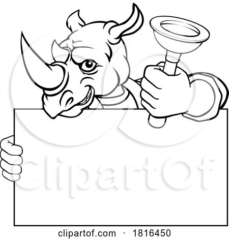 Plumber Rhino Plunger Cartoon Plumbing Mascot by AtStockIllustration