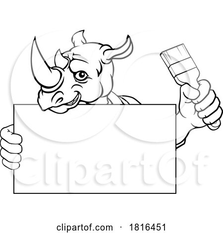 Rhino Painter Decorator Paint Brush Mascot Man by AtStockIllustration