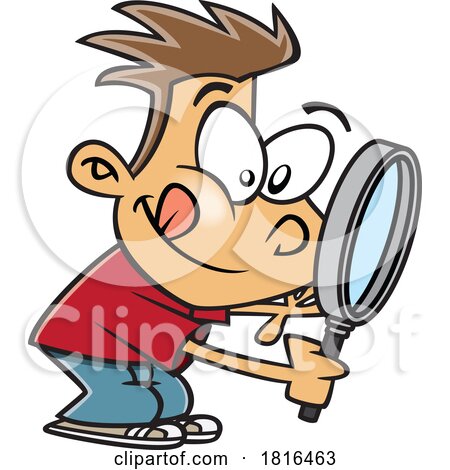 Cartoon Excited Boy Using a Magnifying Glass Licensed Clipart by toonaday