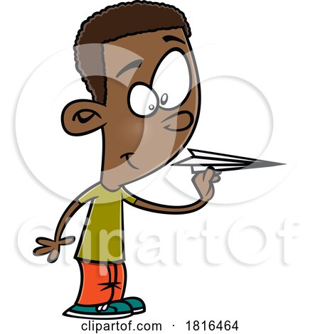 Cartoon Boy with a Paper Airplane Licensed Clipart by toonaday