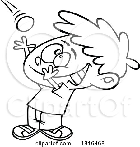 Cartoon Boy Catching a Ball Licensed Clipart Black and White by toonaday