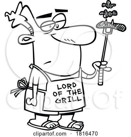 Cartoon Unhappy Man with Burnt Grilled Food Licensed Clipart Black and White by toonaday