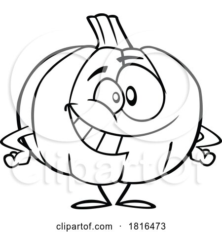 Cartoon Happy or Proud Pumpkin Character Licensed Clipart Black and White by toonaday