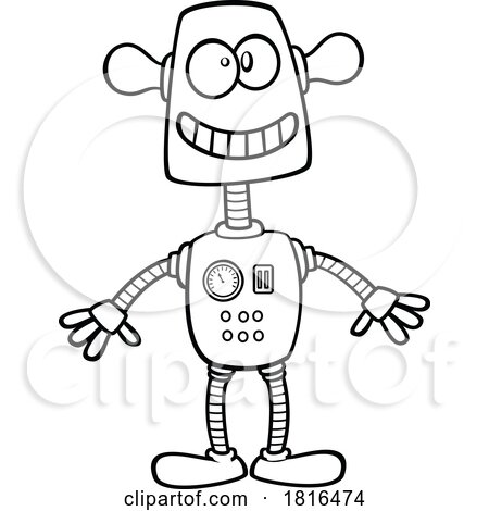 Cartoon Happy Robot Licensed Clipart Black and White by toonaday