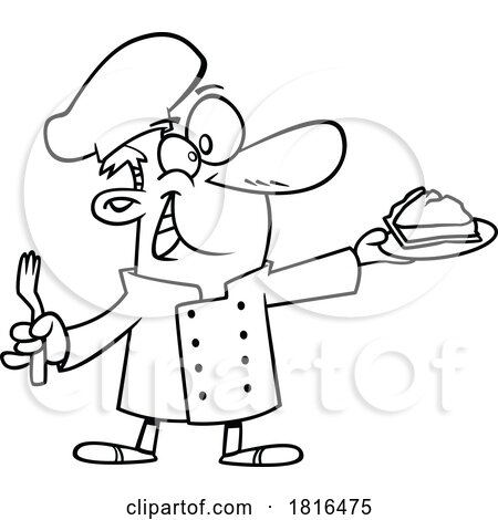 Cartoon Baker with Lemon Meringue Pie Licensed Clipart Black and White by toonaday