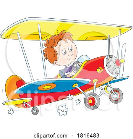 Boy Flying a Plane Licensed Cartoon Clipart by Alex Bannykh