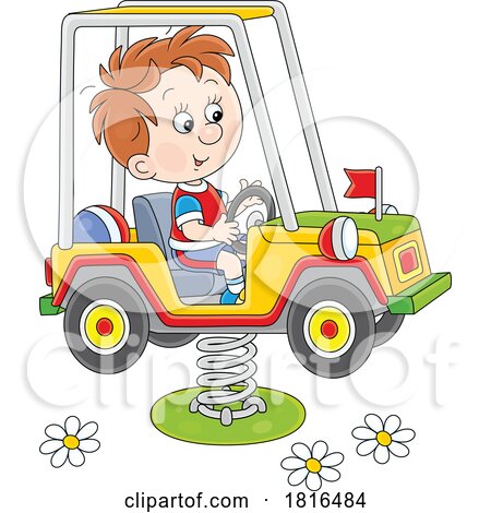 Boy Playing on a Jeep Playground Bouncy Spring Rider by Alex Bannykh