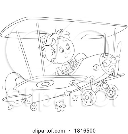 Boy Flying a Plane Licensed Cartoon Clipart by Alex Bannykh