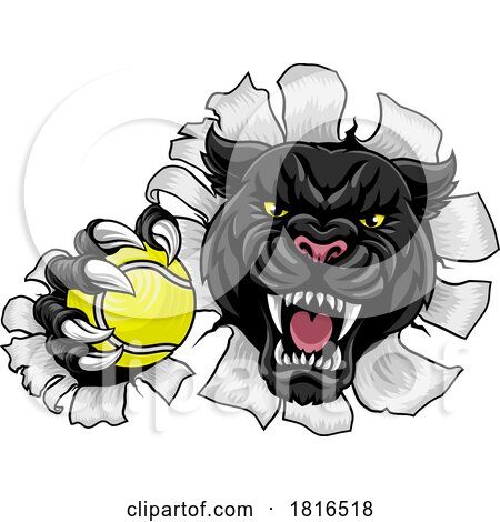 Black Panther Leopard Jaguar Cat Tennis Mascot by AtStockIllustration