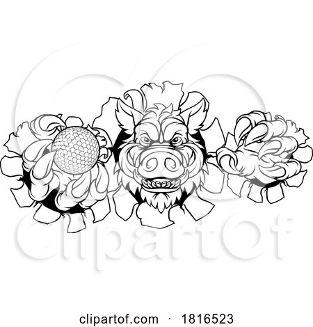 Boar Wild Hog Razorback Warthog Pig Golf Mascot by AtStockIllustration