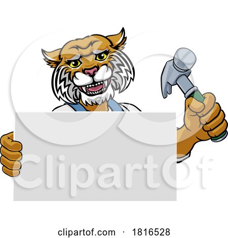 Wildcat Hammer Cartoon Mascot Handyman Carpenter by AtStockIllustration