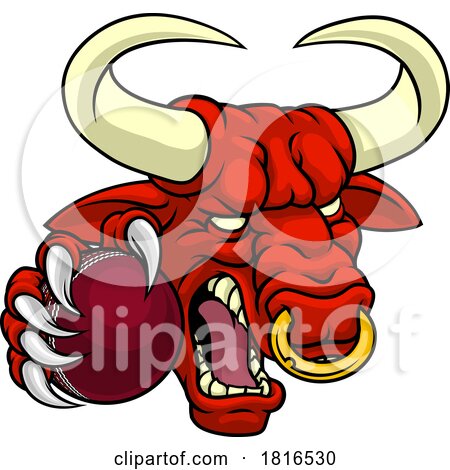 Bull Minotaur Longhorn Cow Cricket Mascot Cartoon by AtStockIllustration