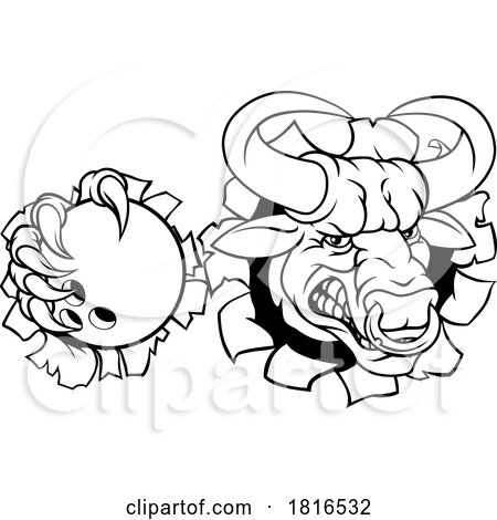 Bull Minotaur Longhorn Cow Bowling Mascot Cartoon by AtStockIllustration