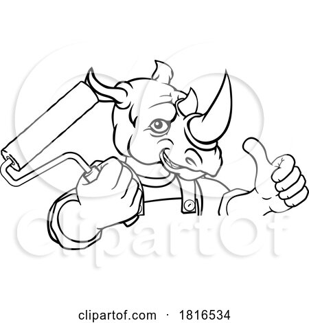 Rhino Painter Decorator Paint Roller Mascot Man by AtStockIllustration