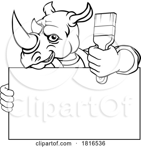 Rhino Painter Decorator Paint Brush Mascot Man by AtStockIllustration