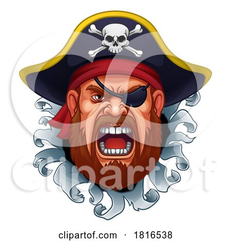 Pirate Captain Angry Mascot Cartoon Man Face Head by AtStockIllustration