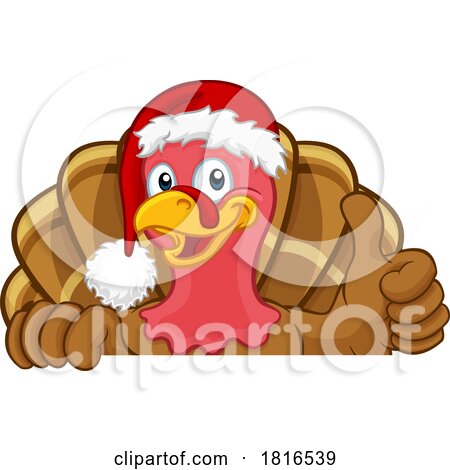 Turkey in Santa Hat Christmas Thanksgiving Cartoon by AtStockIllustration