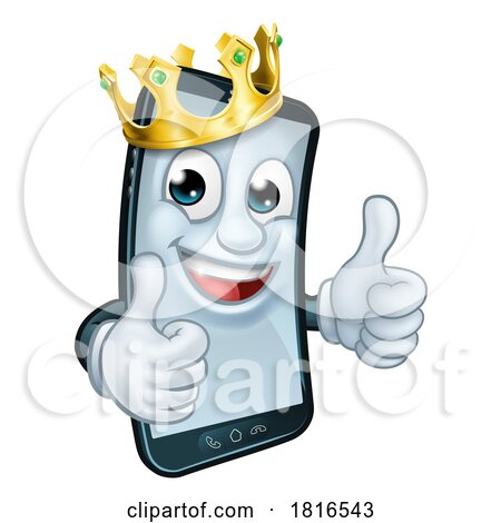 Mobile Phone King Crown Thumbs up Cartoon Mascot by AtStockIllustration