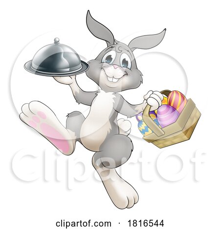 Easter Bunny Rabbit Cartoon Food Tray Cloche Chef by AtStockIllustration