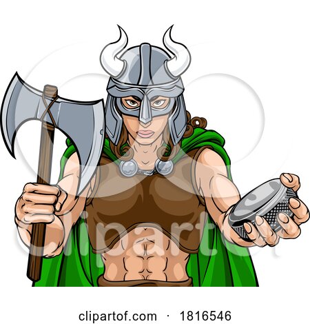 Viking Warrior Woman Ice Hockey Sports Team Mascot by AtStockIllustration