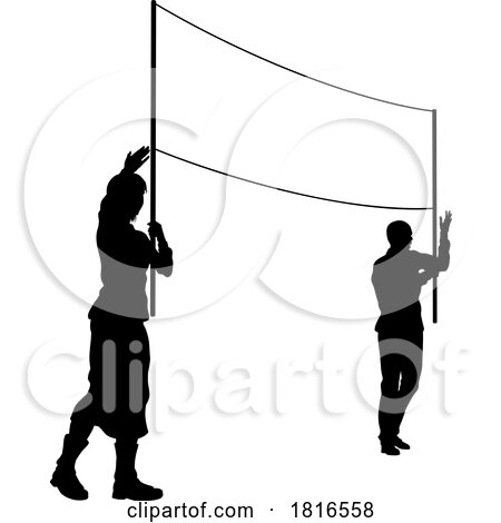 Banner Silhouette Protestors at March Rally Strike by AtStockIllustration