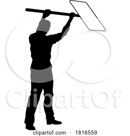 Protest Rally March Picket Sign Silhouette Person by AtStockIllustration