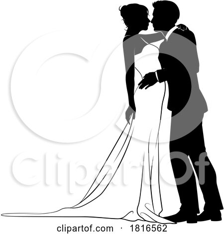 Bride and Groom Couple Wedding Dress Silhouettes by AtStockIllustration