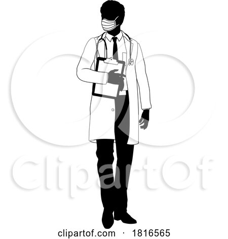 Doctor Man and Clipboard Medical Silhouette Person by AtStockIllustration