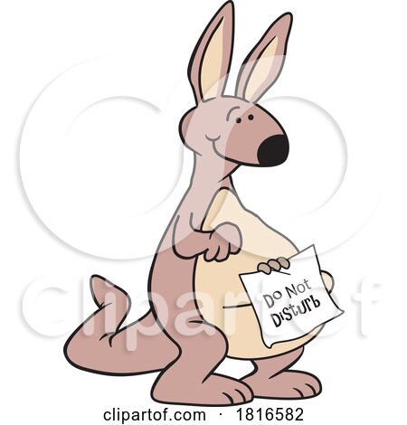 Cartoon Kangaroo Joey Holding a Do Not Disturb Sign Licensed Clipart by Johnny Sajem