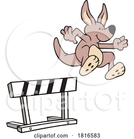 Cartoon Kangaroo Hopping over a Hurdle Licensed Clipart by Johnny Sajem