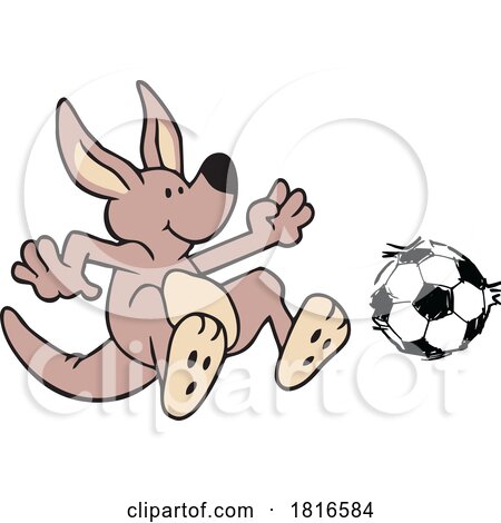 Cartoon Kangaroo Playing Soccer Licensed Clipart by Johnny Sajem