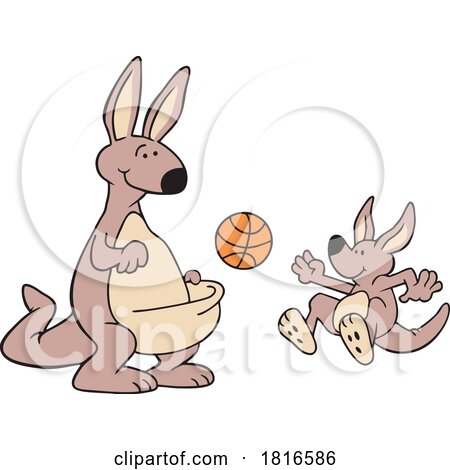 Cartoon Kangaroos Playing Basketball Licensed Clipart by Johnny Sajem