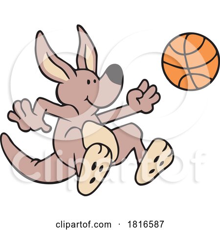 Cartoon Kangaroo Playing Basketball Licensed Clipart by Johnny Sajem