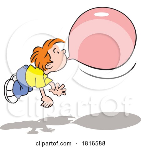 Cartoon Boy Floating and Blowing Bubble Gum Licensed Clipart by Johnny Sajem