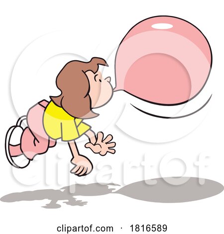 Cartoon Girl Floating and Blowing Bubble Gum Licensed Clipart by Johnny Sajem