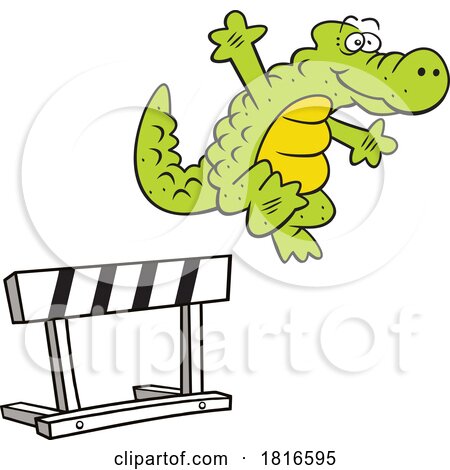 Cartoon Alligator Hopping over a Hurdle Licensed Clipart by Johnny Sajem