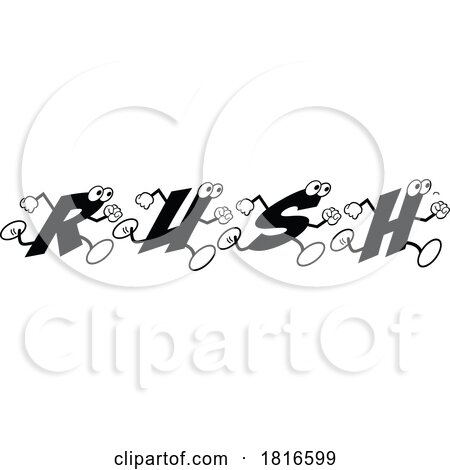 Cartoon Alphabet Letters Running and Forming the Word RUSH Licensed Clipart by Johnny Sajem