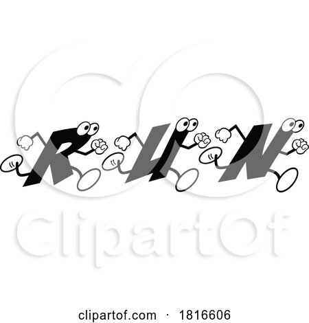 Cartoon Alphabet Letters Running and Forming the Word RUN Licensed Clipart by Johnny Sajem