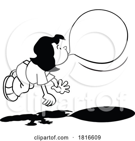 Cartoon Girl Floating and Blowing Bubble Gum Licensed Clipart by Johnny Sajem