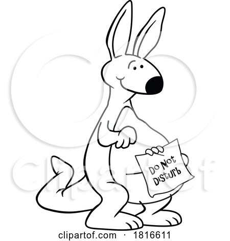 Cartoon Kangaroo Joey Holding a Do Not Disturb Sign Licensed Clipart by Johnny Sajem