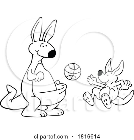 Cartoon Kangaroos Playing Basketball Licensed Clipart by Johnny Sajem