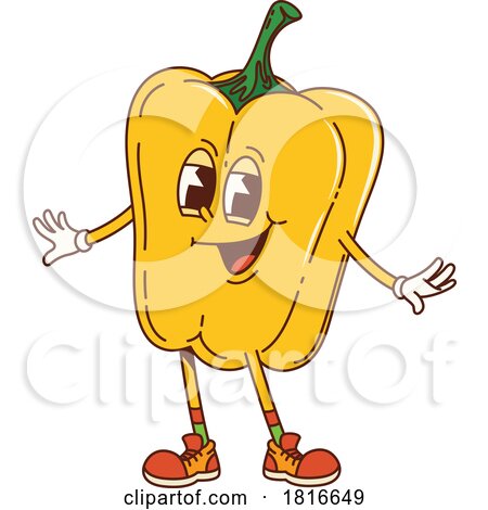 Retro Cartoon Yellow Bell Pepper Mascot Clipart by Vector Tradition SM