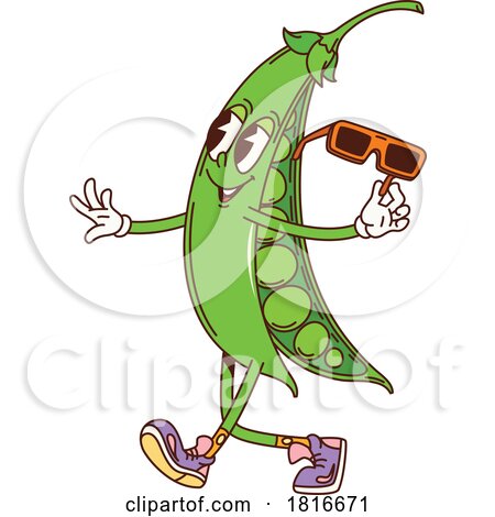 Retro Cartoon Walking Pea Pod Mascot Clipart by Vector Tradition SM