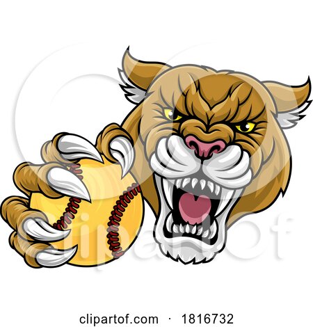 Cougar Panther Mountain Lion Puma Softball Mascot by AtStockIllustration