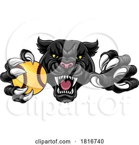 Black Panther Leopard Jaguar Cat Softball Mascot by AtStockIllustration