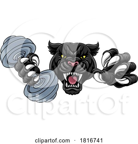 Black Panther Jaguar Weight Lifting Gym Mascot by AtStockIllustration