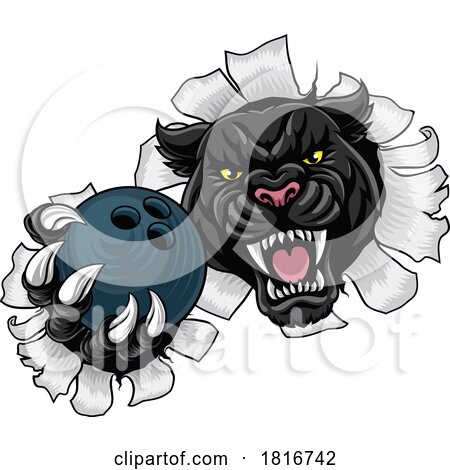 Black Panther Leopard Jaguar Cat Bowling Mascot by AtStockIllustration