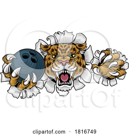 Jaguar Leopard Cheetah Panther Bowling Mascot by AtStockIllustration